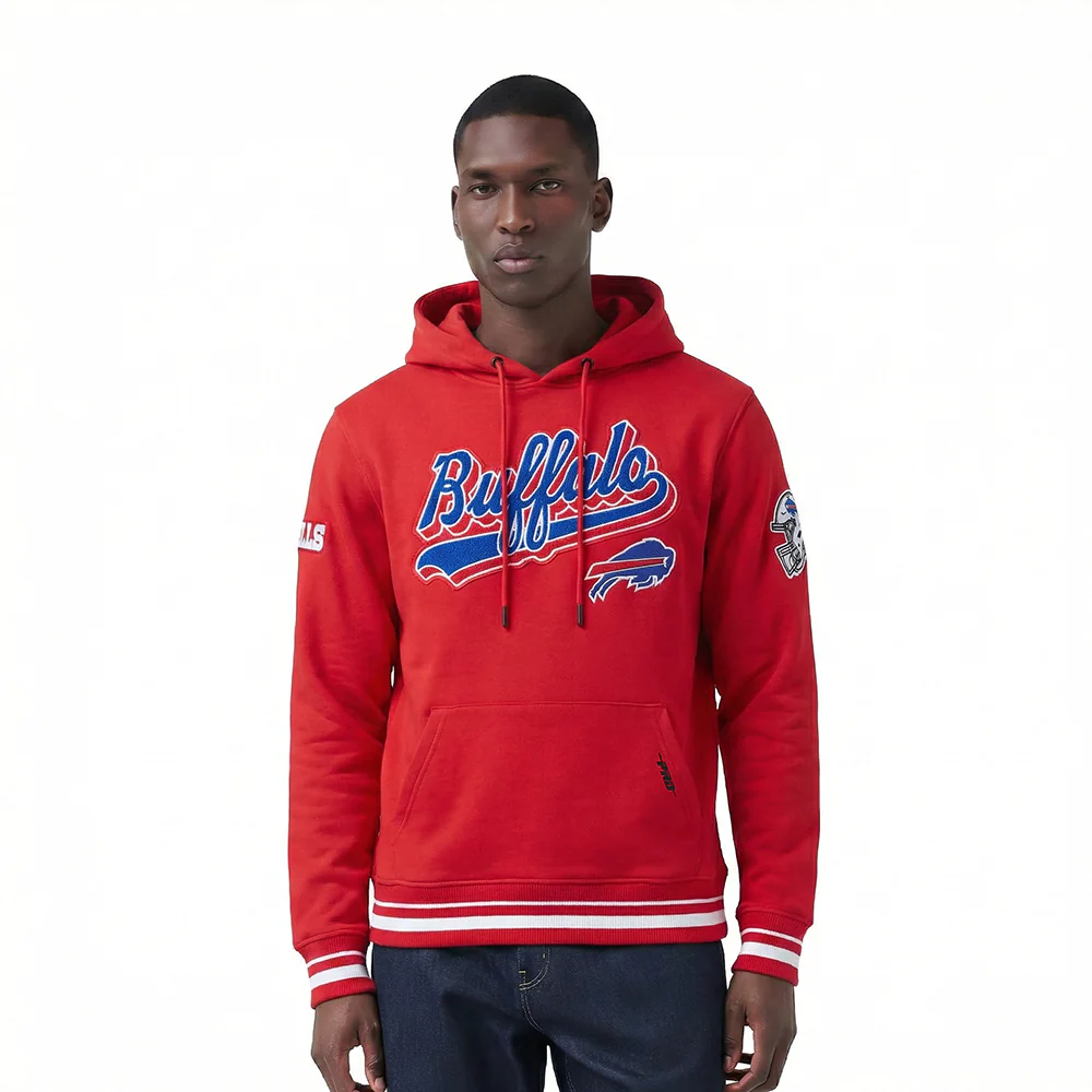 NFL BUFFALO BILLS SCRIPT TAIL MEN'S RIB FLC PO HOODIE (RED)