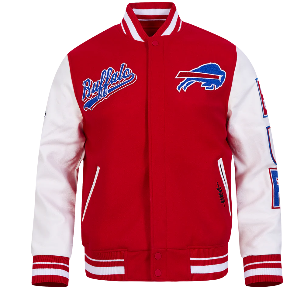 NFL BUFFALO BILLS SCRIPT TAIL MEN'S RIB WOOL VARSITY JACKET (RED/WHITE) - Image 5