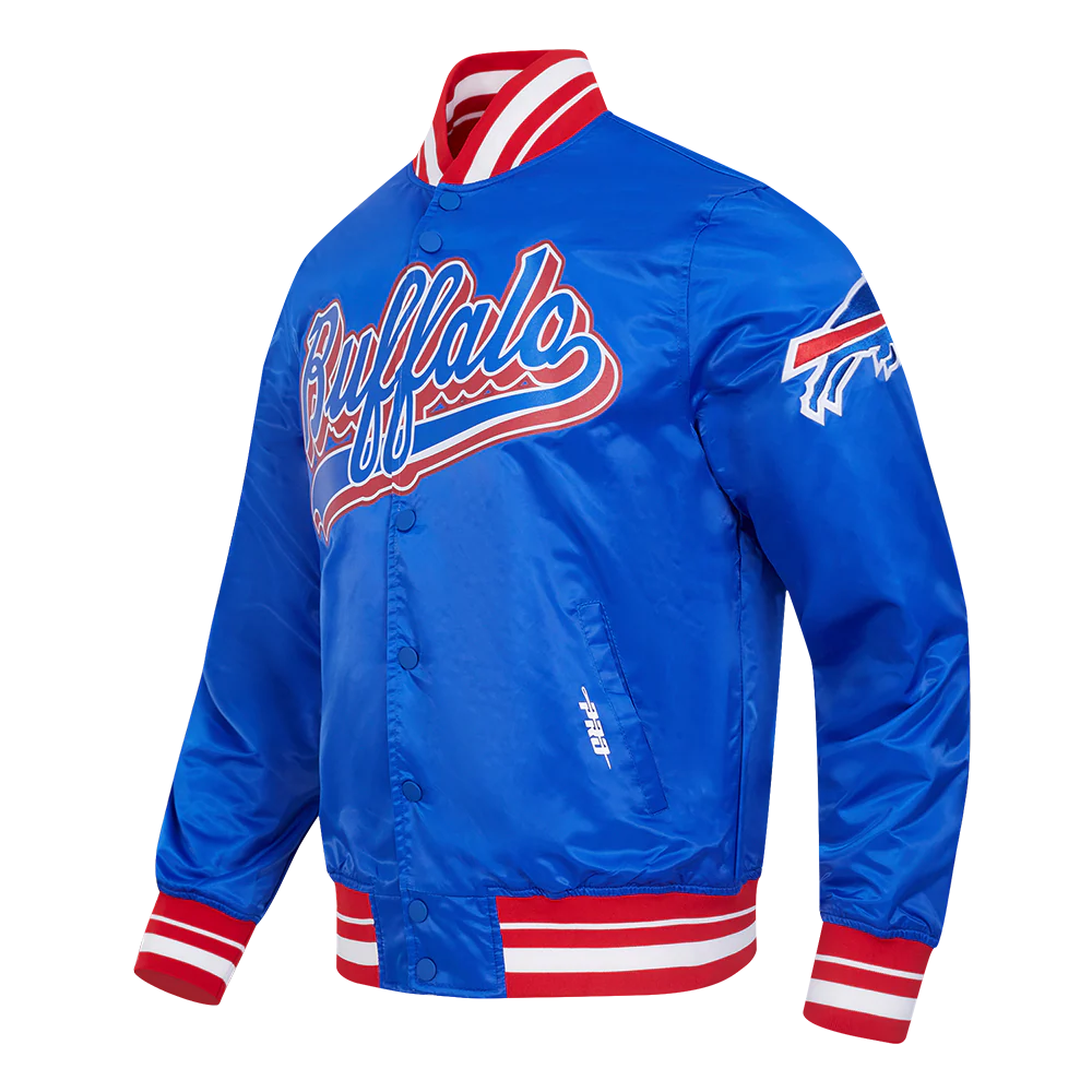 NFL BUFFALO BILLS SCRIPT TAIL MEN'S SATIN JACKET (ROYAL BLUE/RED) - Image 2