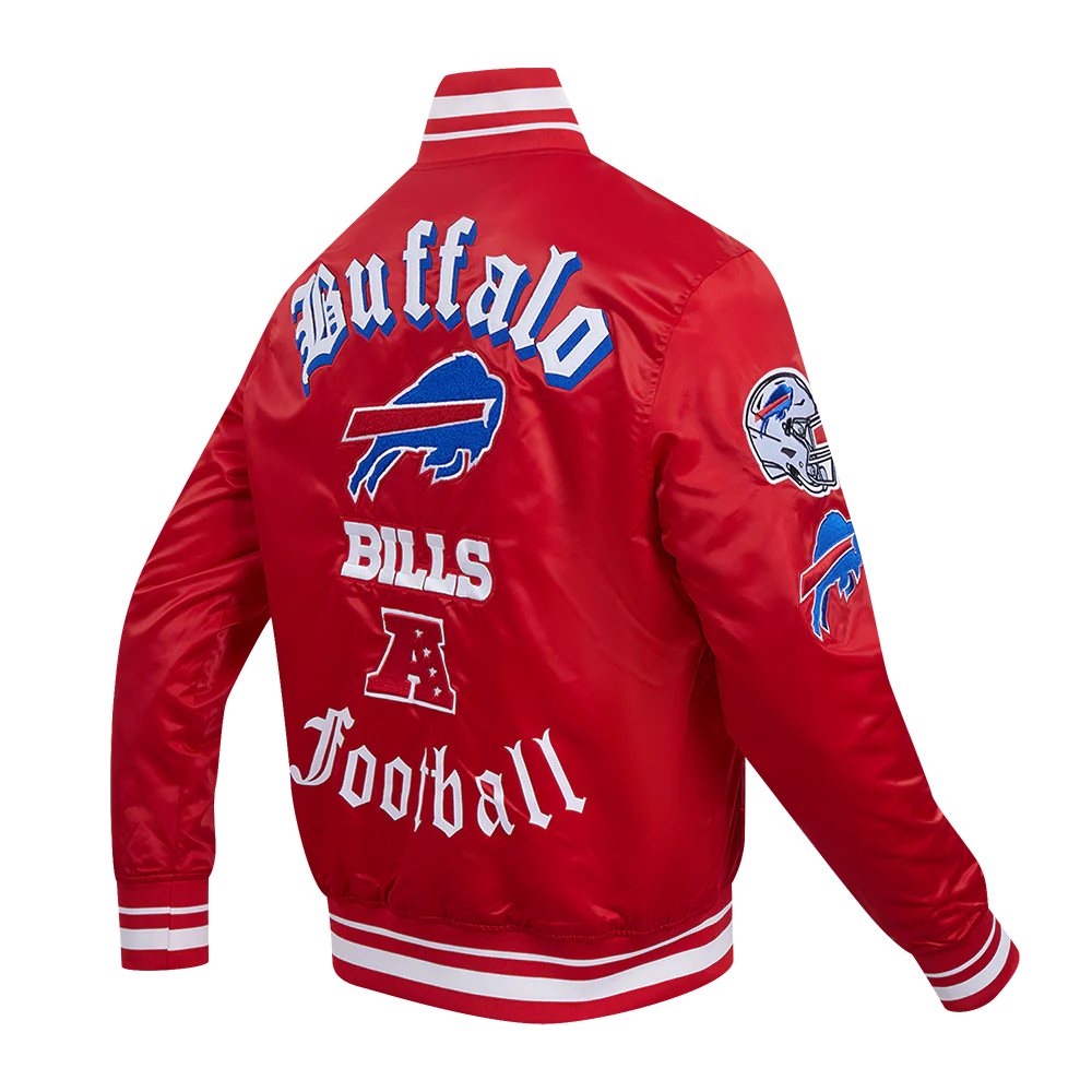 NFL BUFFALO BILLS OLD ENGLISH MEN'S RIB SATIN JACKET (RED) - Image 4