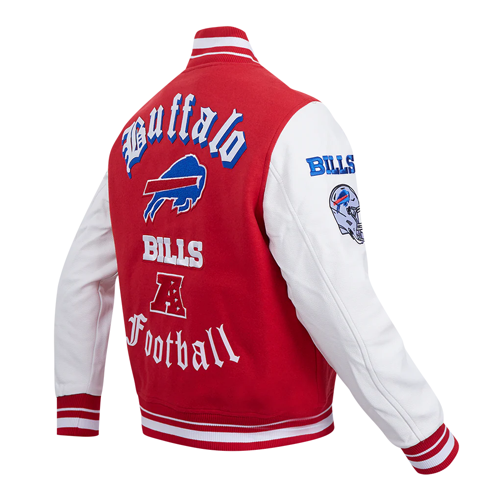 NFL BUFFALO BILLS OLD ENGLISH MEN'S RIB WOOL VARSITY JACKET (RED/WHITE) - Image 4