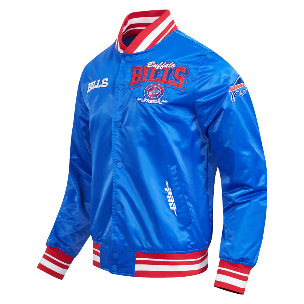 NFL BUFFALO BILLS TEAM BADGE MEN'S RIB SATIN JACKET (ROYAL BLUE/RED) - Image 4