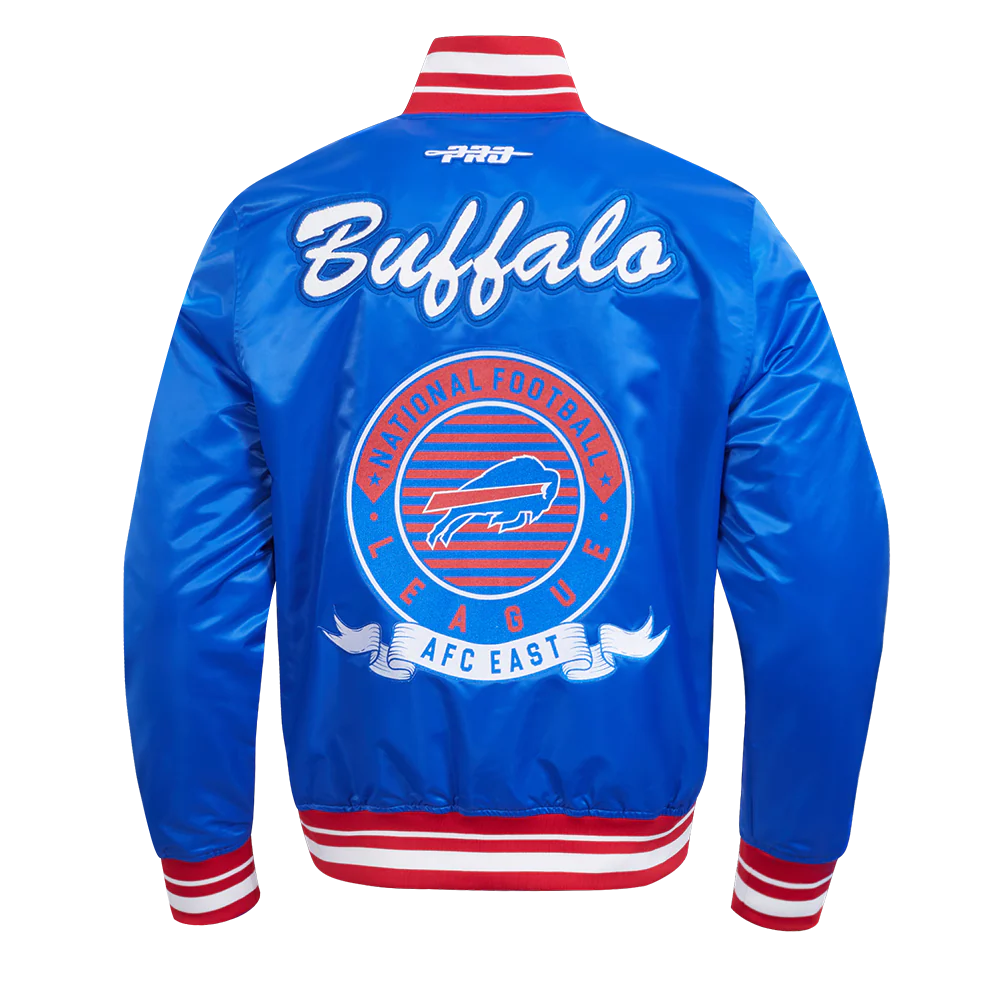 NFL BUFFALO BILLS TEAM BADGE MEN'S RIB SATIN JACKET (ROYAL BLUE/RED) - Image 7