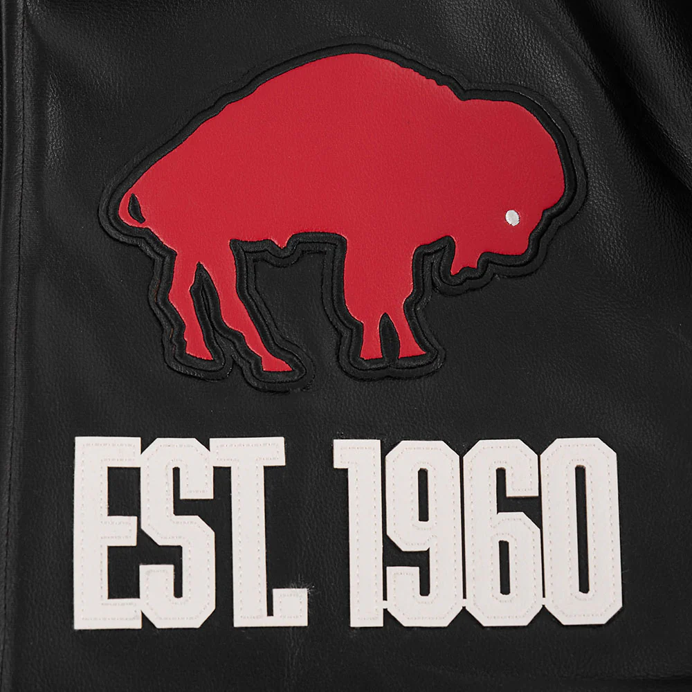 NFL BUFFALO BILLS MODERN ORIGINALS MEN'S LEATHER VARSITY JACKET (JET BLACK) - Image 8