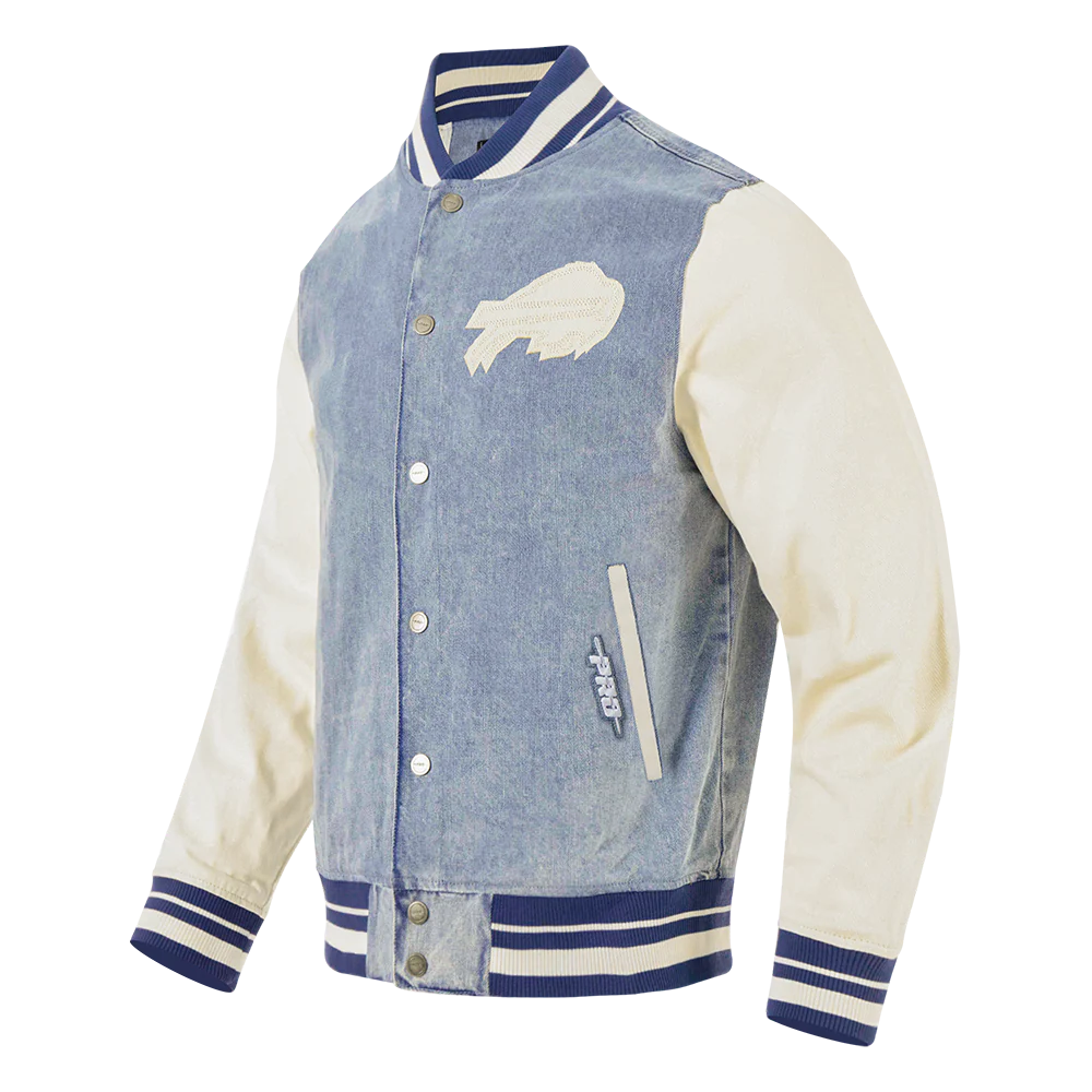NFL BUFFALO BILLS VARSITY BLUES MEN'S DENIM VARSITY JACKET (DENIM/LINEN) - Image 2