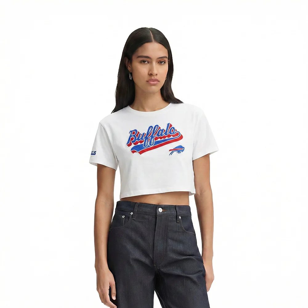 NFL BUFFALO BILLS SCRIPT TAIL WOMEN'S SJ BOXY TEE (WHITE)