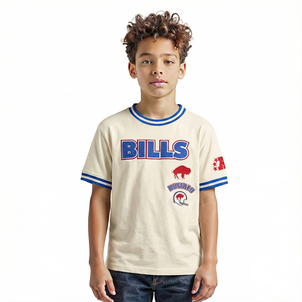 NFL BUFFALO BILLS RETRO CLASSIC BIG BOY'S SS STRIPED RIB TEE (EGGSHELL/ROYAL BLUE)