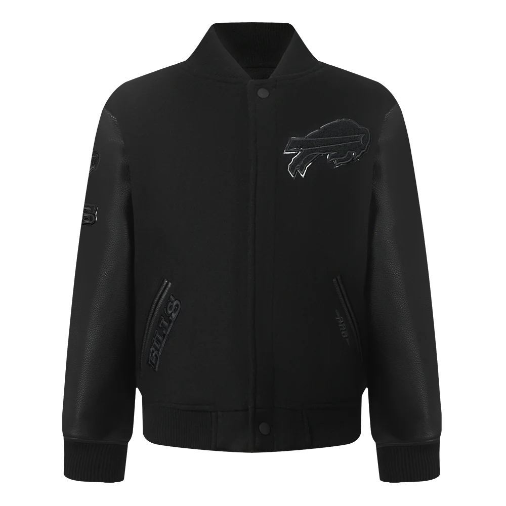 NFL BUFFALO BILLS TRIPLE BLACK BIG BOYS WOOL VARSITY JACKET (JET BLACK) - Image 3