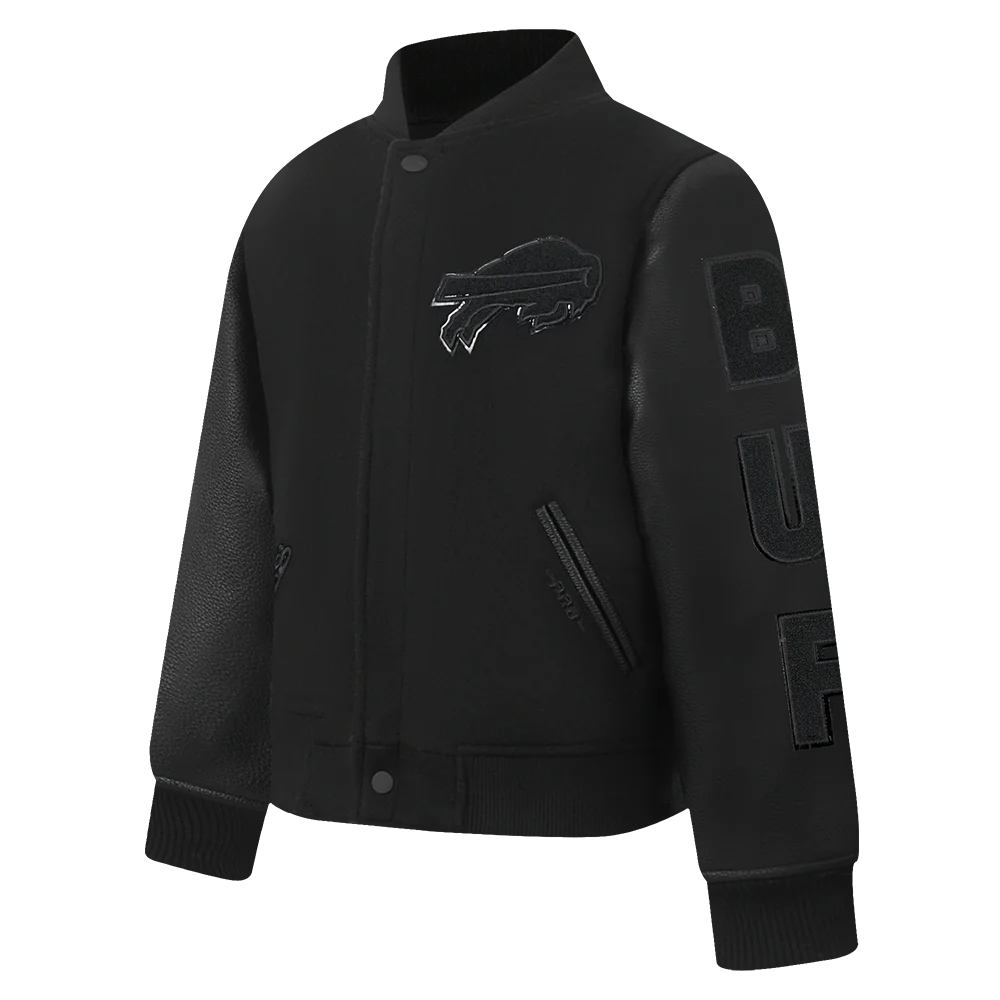 NFL BUFFALO BILLS TRIPLE BLACK BIG BOYS WOOL VARSITY JACKET (JET BLACK) - Image 4