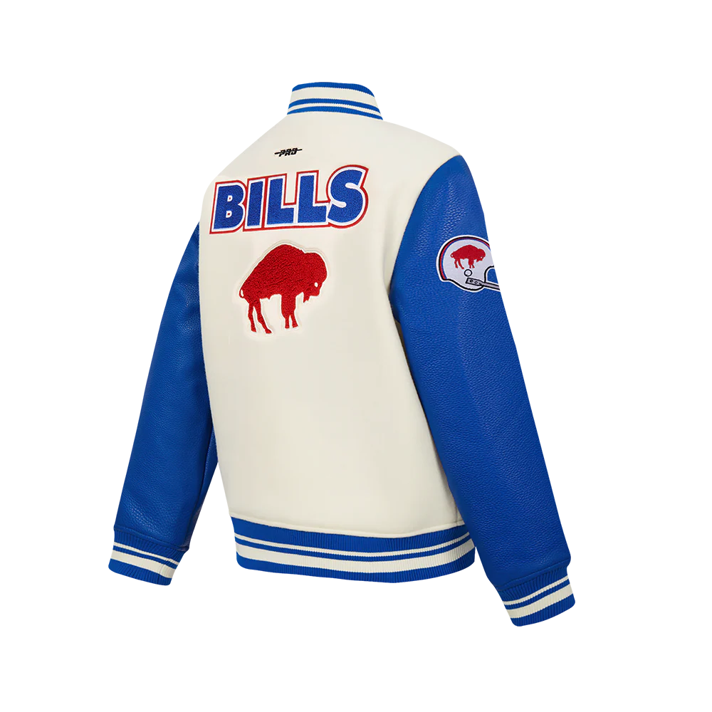 NFL BUFFALO BILLS RETRO CLASSIC BIG BOYS RIB WOOL VARSITY JACKET (EGGSHELL/ROYAL BLUE) - Image 4