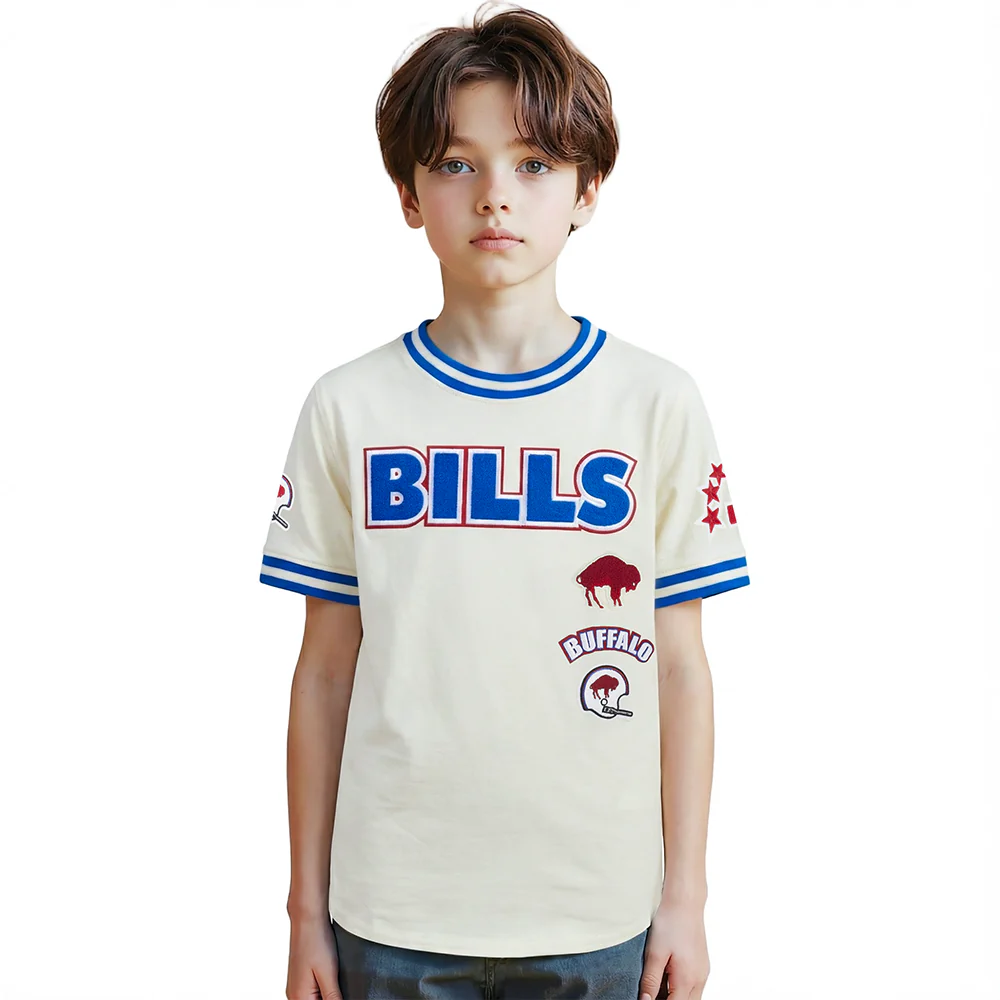 NFL BUFFALO BILLS RETRO CLASSICS LITTLE BOY'S SS STRIPED RIB TEE (EGGSHELL/ROYAL BLUE)