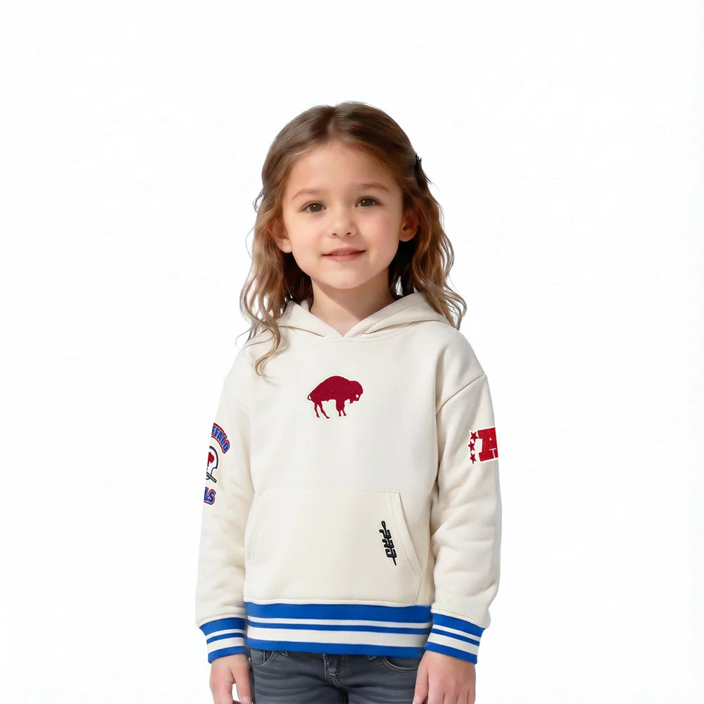 NFL BUFFALO BILLS RETRO CLASSICS TODDLER BOY'S RIB FLEECE PO HOODIE (EGGSHELL/ROYAL BLUE)