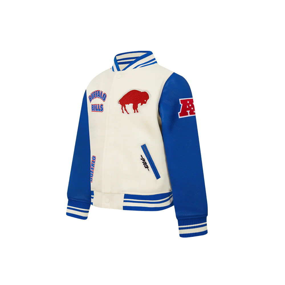 NFL BUFFALO BILLS RETRO CLASSIC TODDLER BOYS RIB WOOL VARSITY JACKET (EGGSHELL/ROYAL BLUE) - Image 2