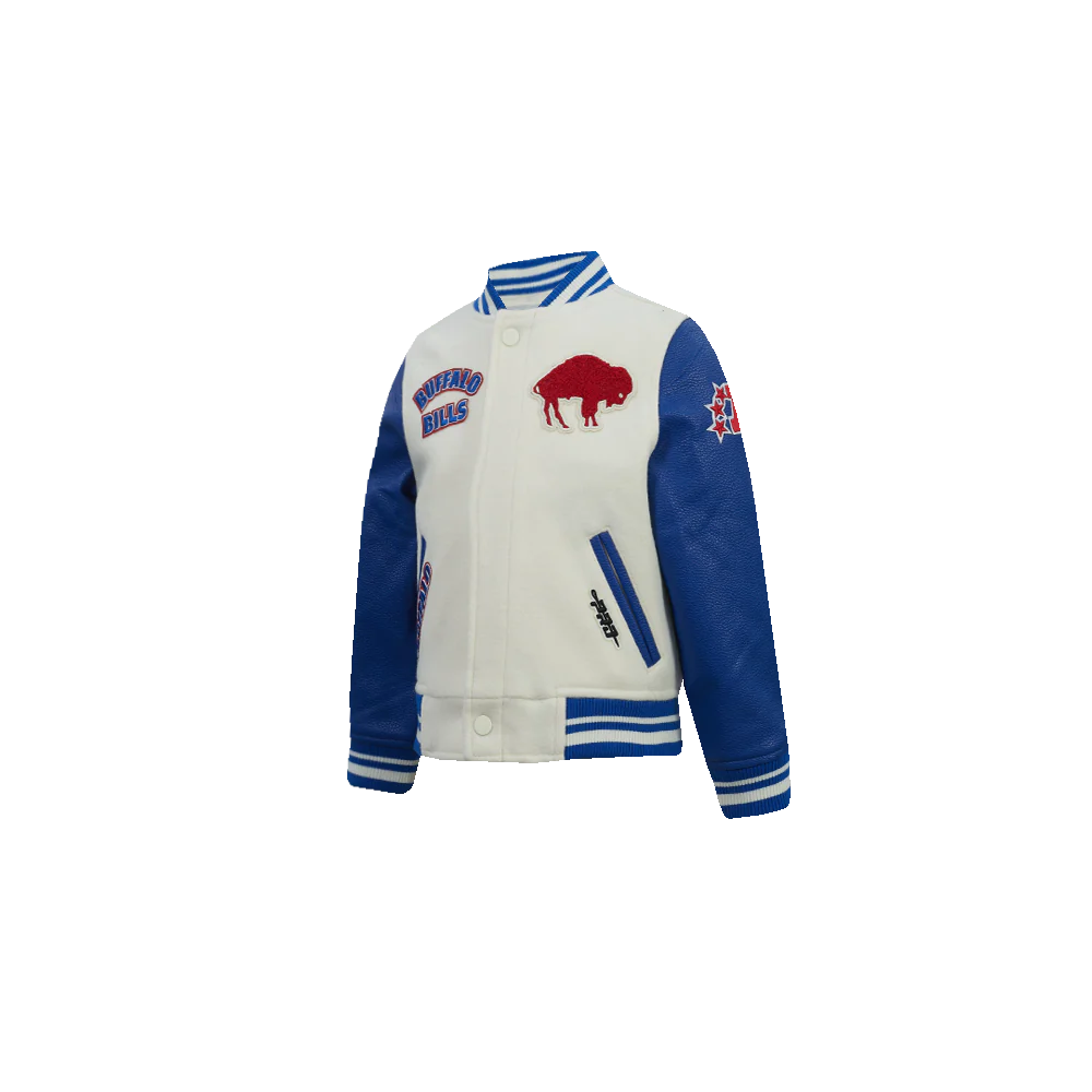 NFL BUFFALO BILLS RETRO CLASSICS TODDLER BOY'S RIB WOOL VARSITY JACKET (EGGSHELL/ROYAL BLUE) - Image 3