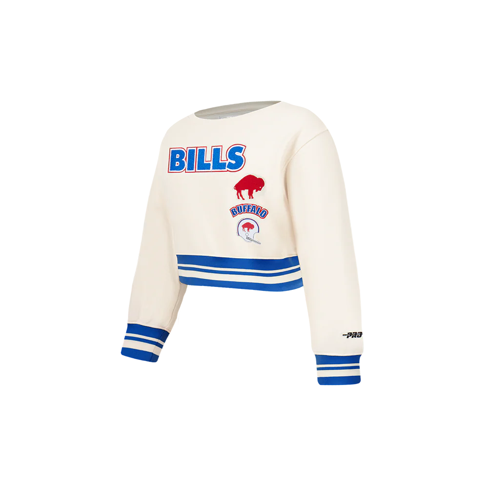 NFL BUFFALO BILLS RETRO CLASSIC TODDLER GIRLS RIB FLEECE CREWNECK (EGGSHELL/ROYAL BLUE) - Image 2