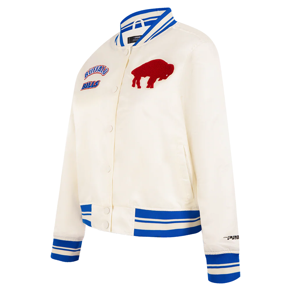 NFL BUFFALO BILLS RETRO CLASSIC WOMEN'S RIB SATIN JACKET (EGGSHELL/ ROYAL BLUE) - Image 2