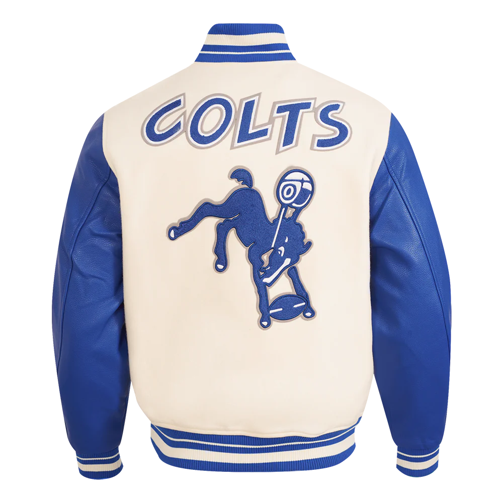 NFL BALTIMORE COLTS RETRO CLASSIC MEN'S RIB WOOL VARSITY JACKET (EGGSHELL/ ROYAL BLUE) - Image 3