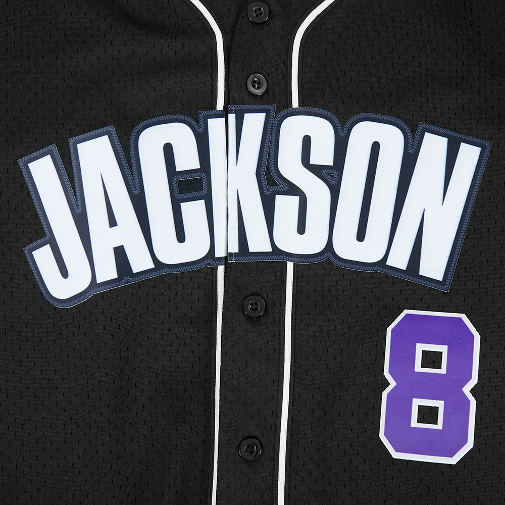 NFL BALTIMORE RAVENS LAMAR JACKSON #8 CLASSIC MESH PNN MEN'S MESH BUTTON DOWN SHIRT (BLACK) - Image 6