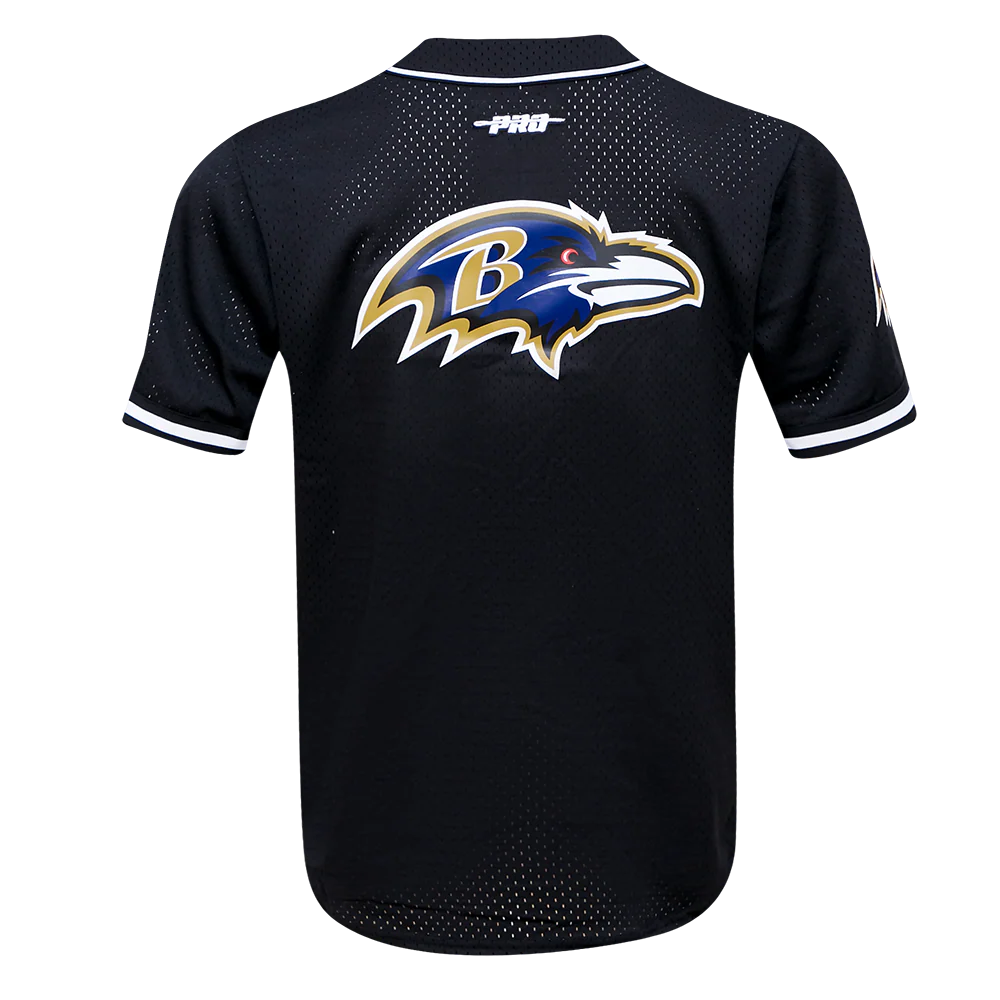 NFL BALTIMORE RAVENS LAMAR JACKSON #8 MEN'S MESH BUTTON DOWN SHIRT (BLACK) - Image 3