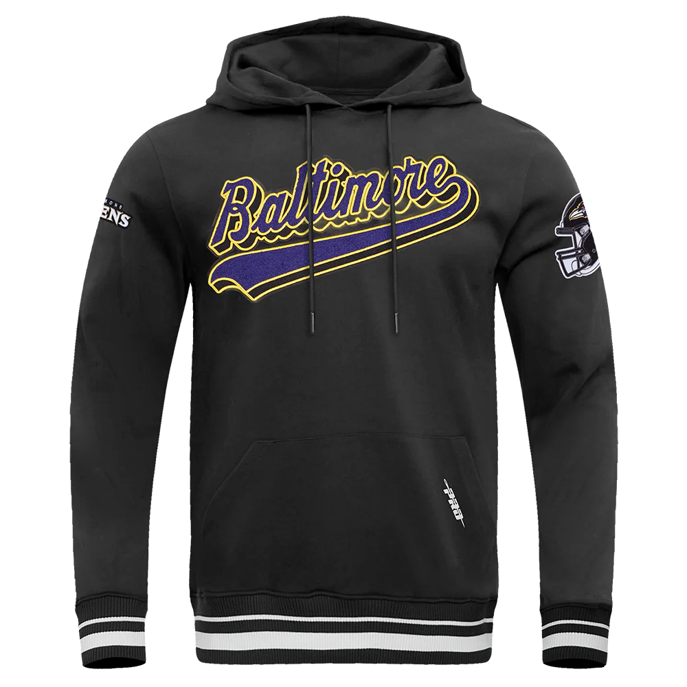 NFL BALTIMORE RAVENS SCRIPT TAIL MEN'S RIB FLC PO HOODIE (BLACK) - Image 3