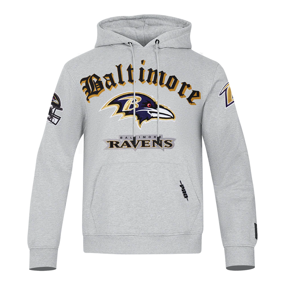 NFL BALTIMORE RAVENS OLD ENGLISH MEN'S PO HOODIE (HEATHER GREY)