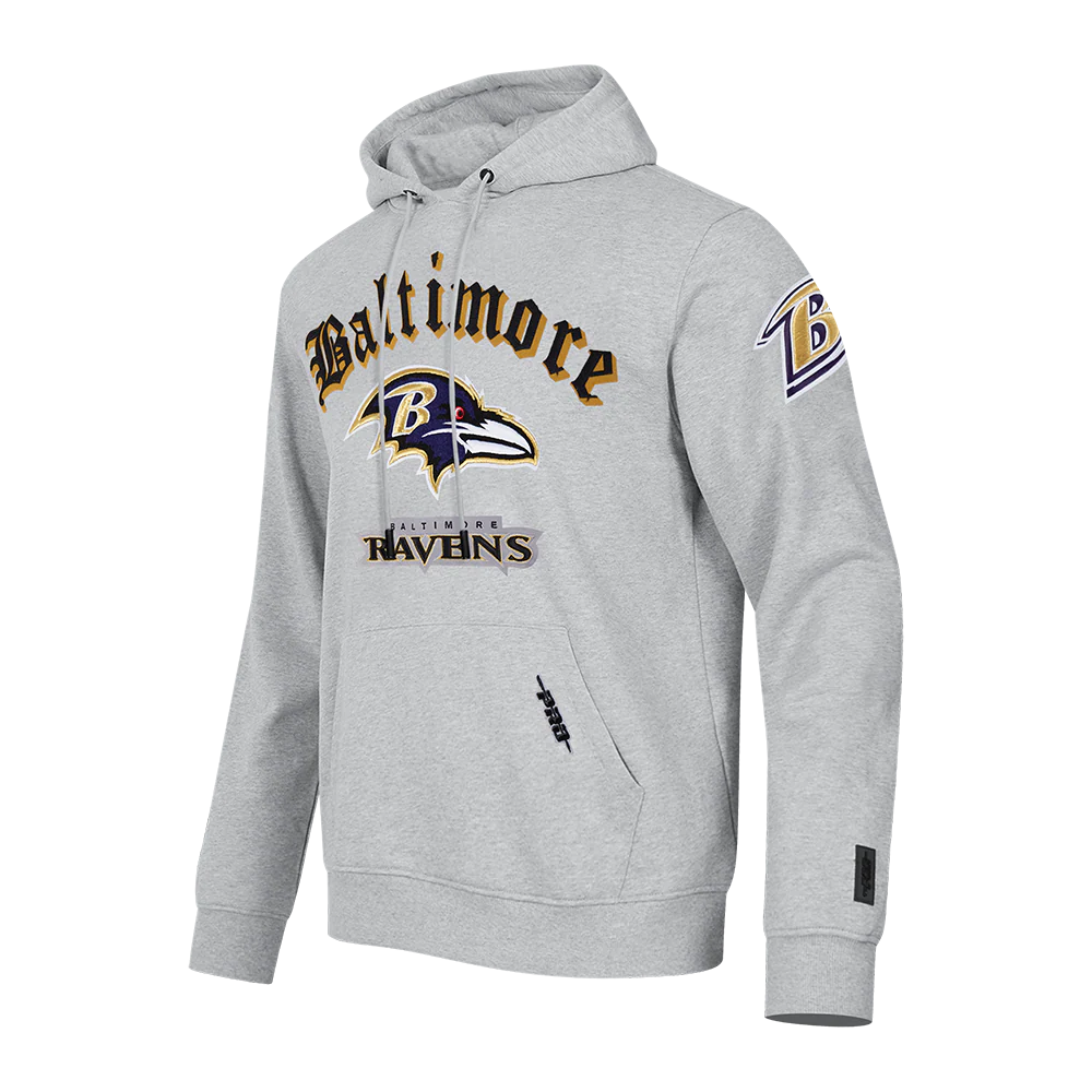NFL BALTIMORE RAVENS OLD ENGLISH MEN'S PO HOODIE (HEATHER GREY) - Image 2