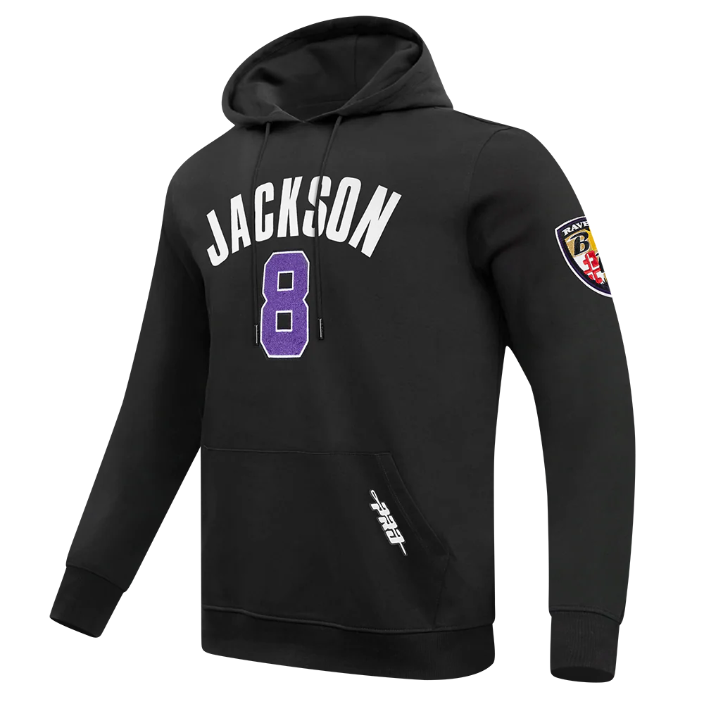 NFL BALTIMORE RAVENS LAMAR JACKSON #8 CLASSIC PNN MEN'S DK PO HOODIE (BLACK) - Image 3