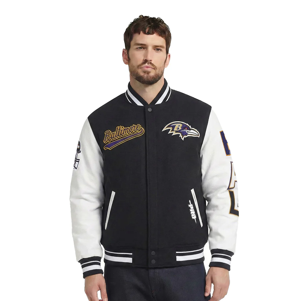 NFL BALTIMORE RAVENS SCRIPT TAIL MEN'S RIB WOOL VARSITY (BLACK/WHITE)