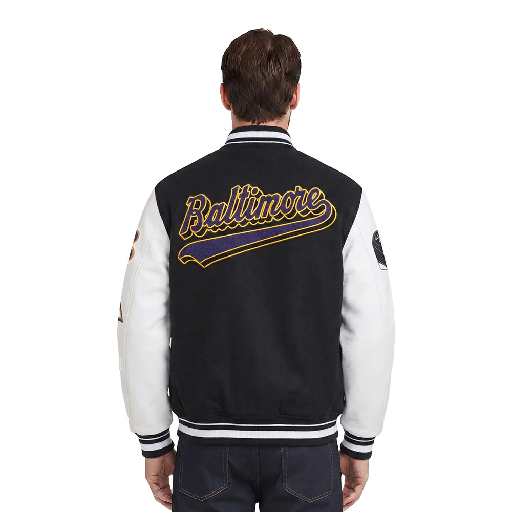 NFL BALTIMORE RAVENS SCRIPT TAIL MEN'S RIB WOOL VARSITY (BLACK/WHITE) - Image 2