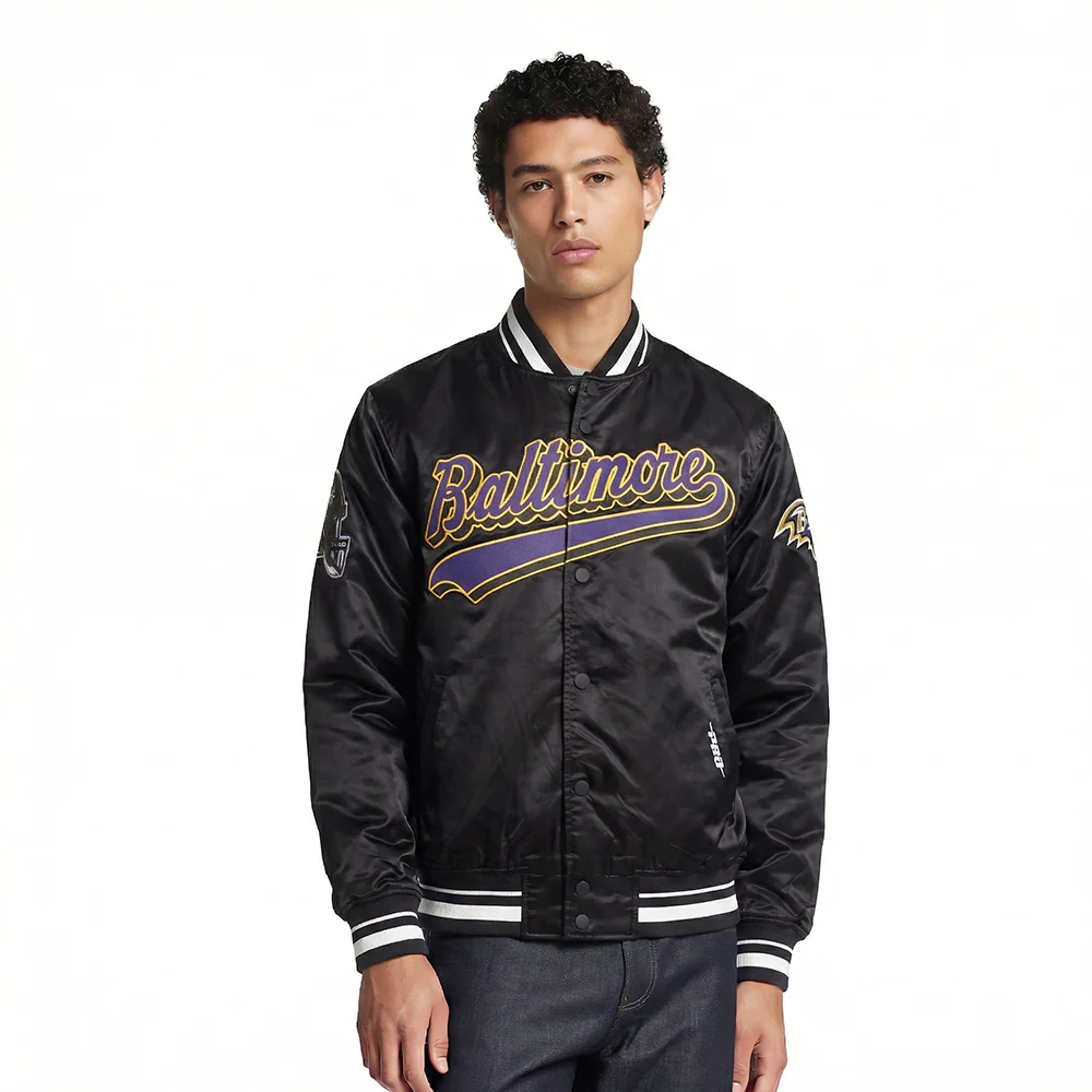 NFL BALTIMORE RAVENS SCRIPT TAIL MEN'S SATIN JACKET (BLACK)