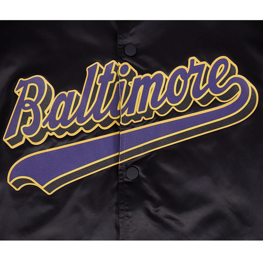NFL BALTIMORE RAVENS SCRIPT TAIL MEN'S SATIN JACKET (BLACK) - Image 11