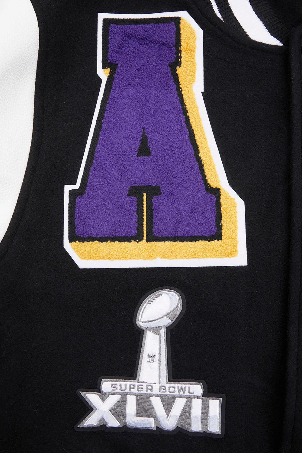 NFL BALTIMORE RAVENS MASHUP MEN'S RIB WOOL VARSITY JACKET (BLACK/WHITE) - Image 11