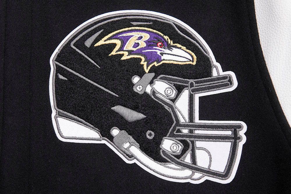 NFL BALTIMORE RAVENS MASHUP MEN'S RIB WOOL VARSITY JACKET (BLACK/WHITE) - Image 12