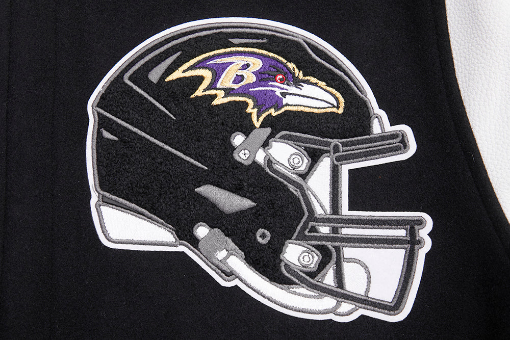 NFL BALTIMORE RAVENS MASHUP MEN'S RIB WOOL VARSITY JACKET (BLACK/WHITE) - Image 16