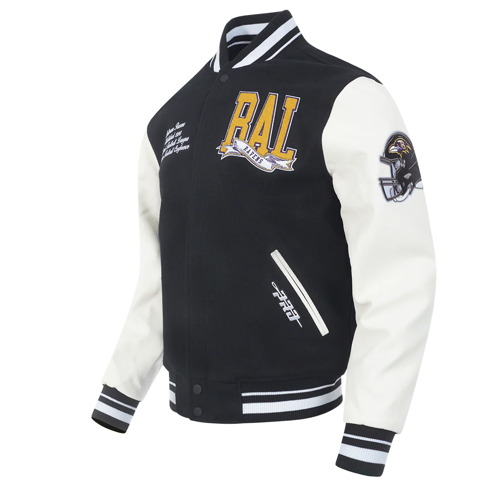 NFL BALTIMORE RAVENS TEAM PENNANTS MEN'S RIB WOOL VARSITY JACKET (BLACK/WHITE) - Image 2