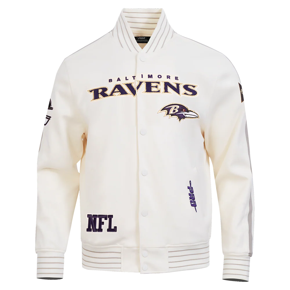 NFL BALTIMORE RAVENS PRO GAME DAY MEN'S DBL KNIT JACKET (EGGSHELL/TAUPE/EGGSHELL)