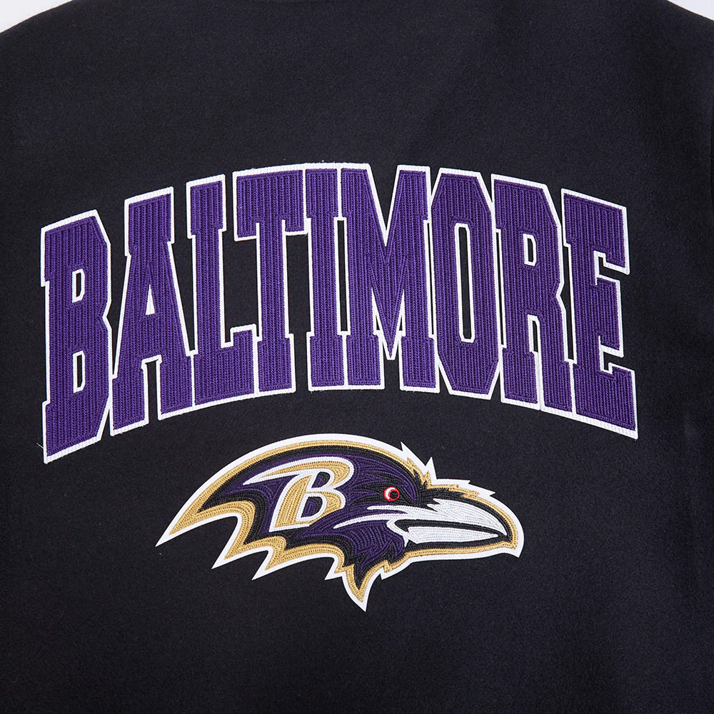 NFL BALTIMORE RAVENS CITY ARCH MEN'S WOOL VARSITY JACKET (BLACK/WHITE) - Image 7