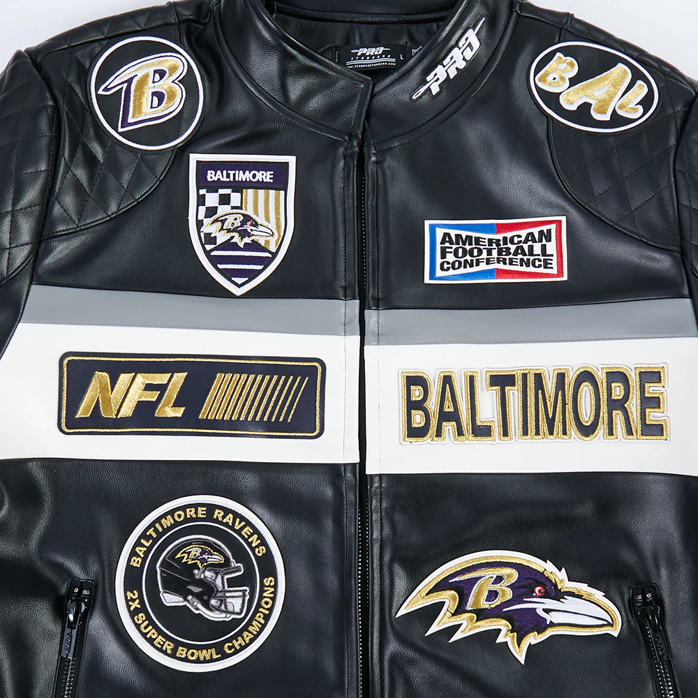 NFL BALTIMORE RAVENS MEN'S MOTO JACKET (BLACK/WHITE) - Image 7