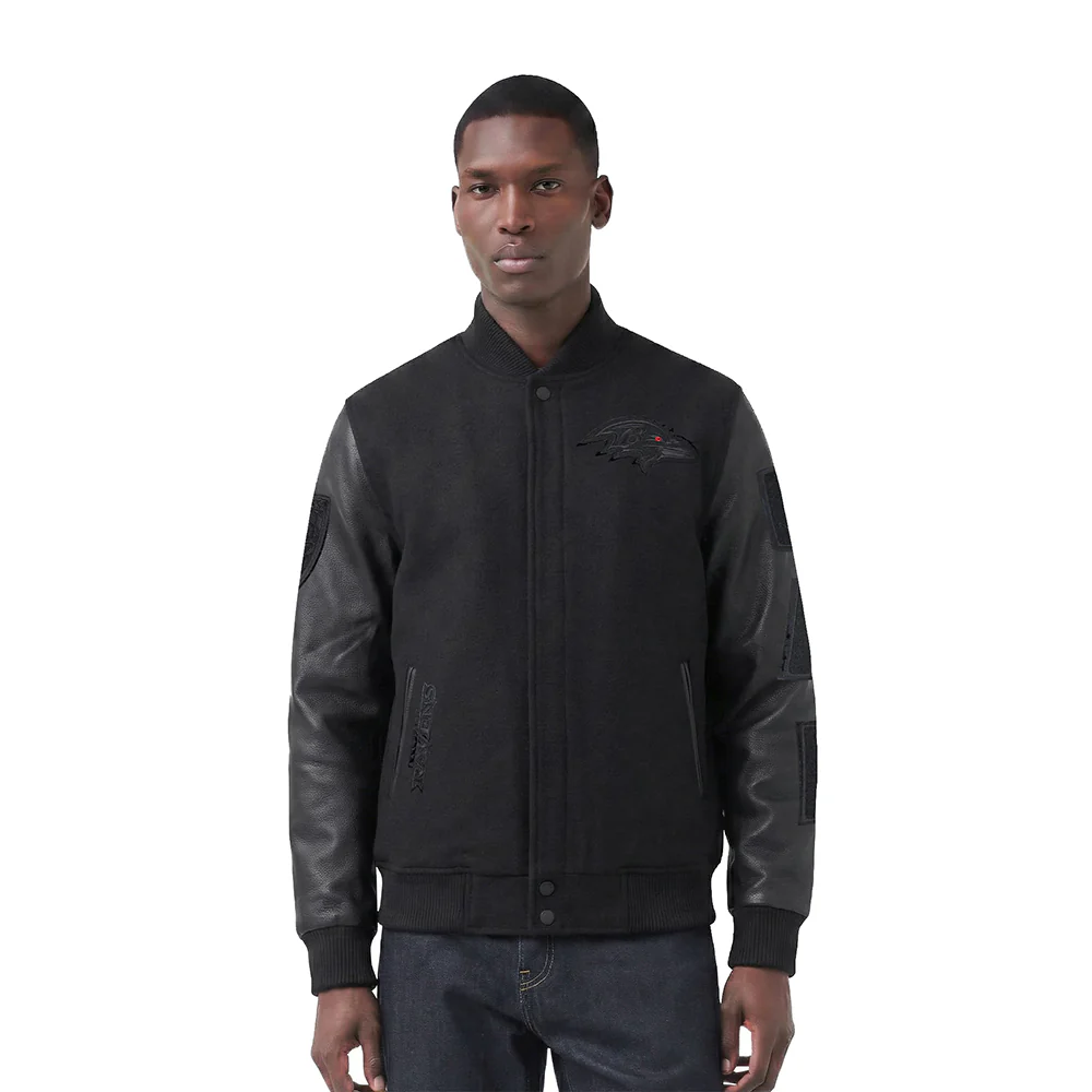NFL BALTIMORE RAVENS TRIPLE BLACK LOGO MEN'S VARSITY JACKET (TRIPLE BLACK)