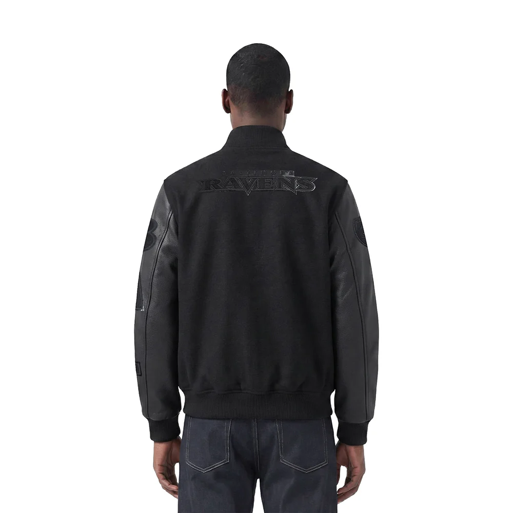 NFL BALTIMORE RAVENS TRIPLE BLACK LOGO MEN'S VARSITY JACKET (TRIPLE BLACK) - Image 2