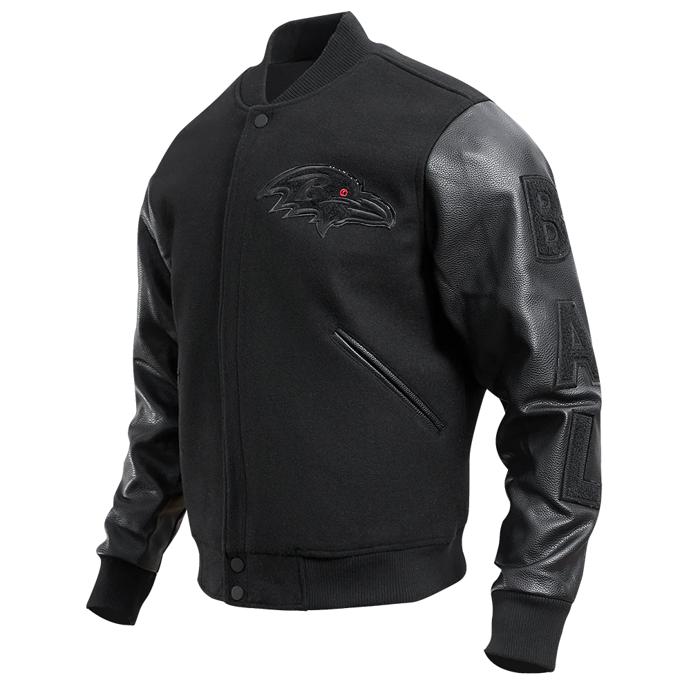 NFL BALTIMORE RAVENS TRIPLE BLACK LOGO MEN'S VARSITY JACKET (TRIPLE BLACK) - Image 3