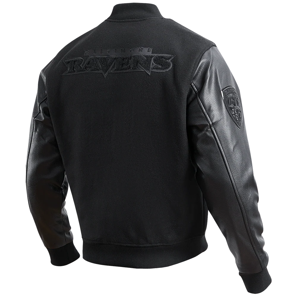 NFL BALTIMORE RAVENS TRIPLE BLACK LOGO MEN'S VARSITY JACKET (TRIPLE BLACK) - Image 4