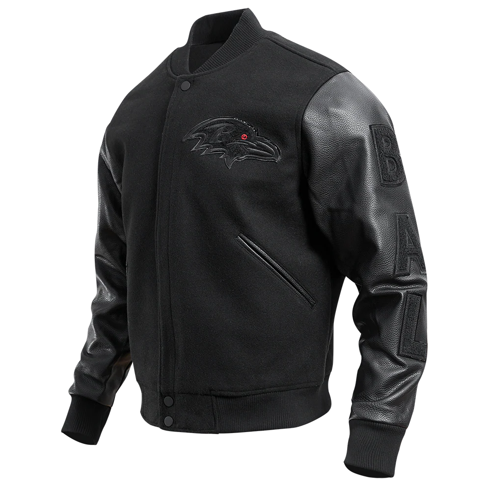 NFL BALTIMORE RAVENS TRIPLE BLACK LOGO MEN'S VARSITY JACKET (TRIPLE BLACK) - Image 6