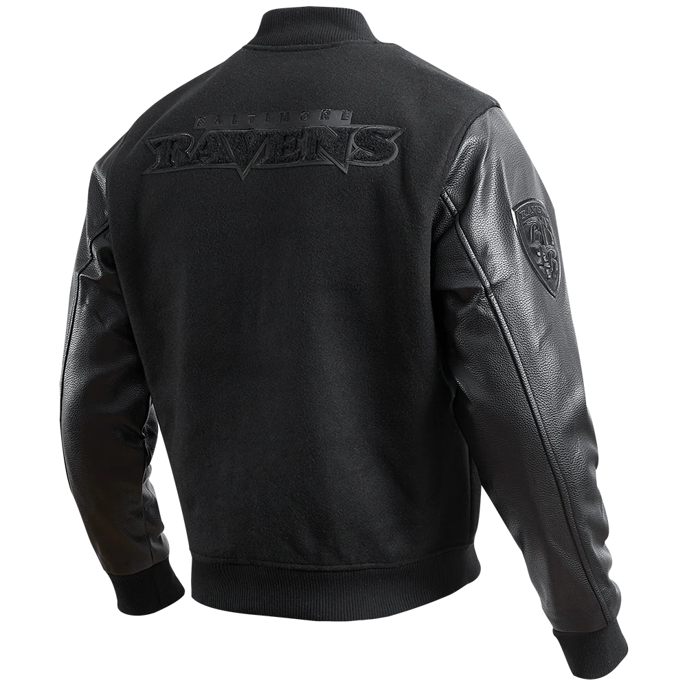 NFL BALTIMORE RAVENS TRIPLE BLACK LOGO MEN'S VARSITY JACKET (TRIPLE BLACK) - Image 8