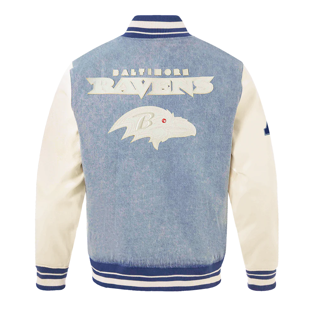 NFL BALTIMORE RAVENS VARSITY BLUES MEN'S DENIM VARSITY MEN'S JACKET (DENIM/LINEN) - Image 3