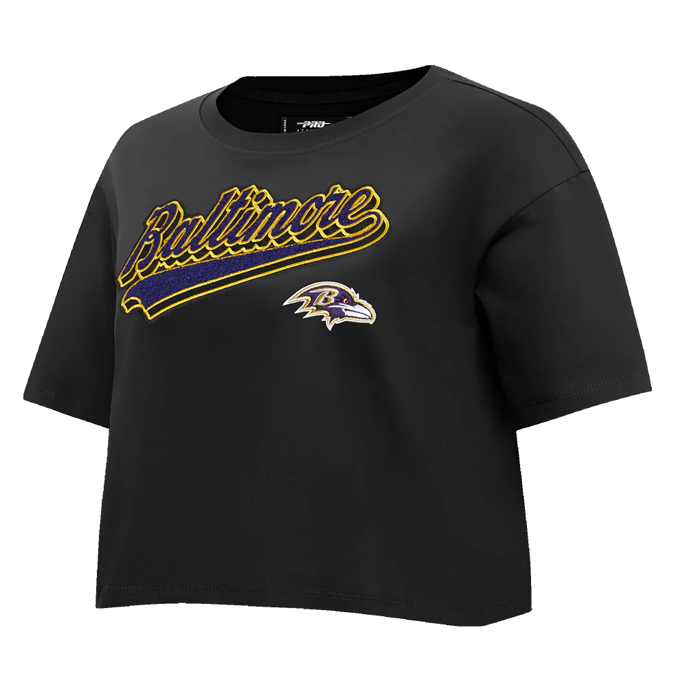 NFL BALTIMORE RAVENS SCRIPT TAIL WOMEN'S SJ BOXY TEE (BLACK) - Image 4