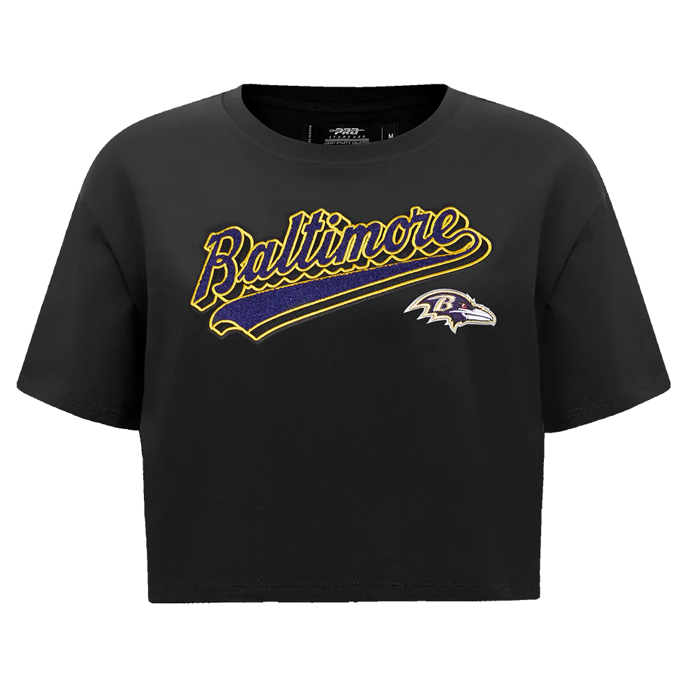NFL BALTIMORE RAVENS SCRIPT TAIL WOMEN'S SJ BOXY TEE (BLACK) - Image 5