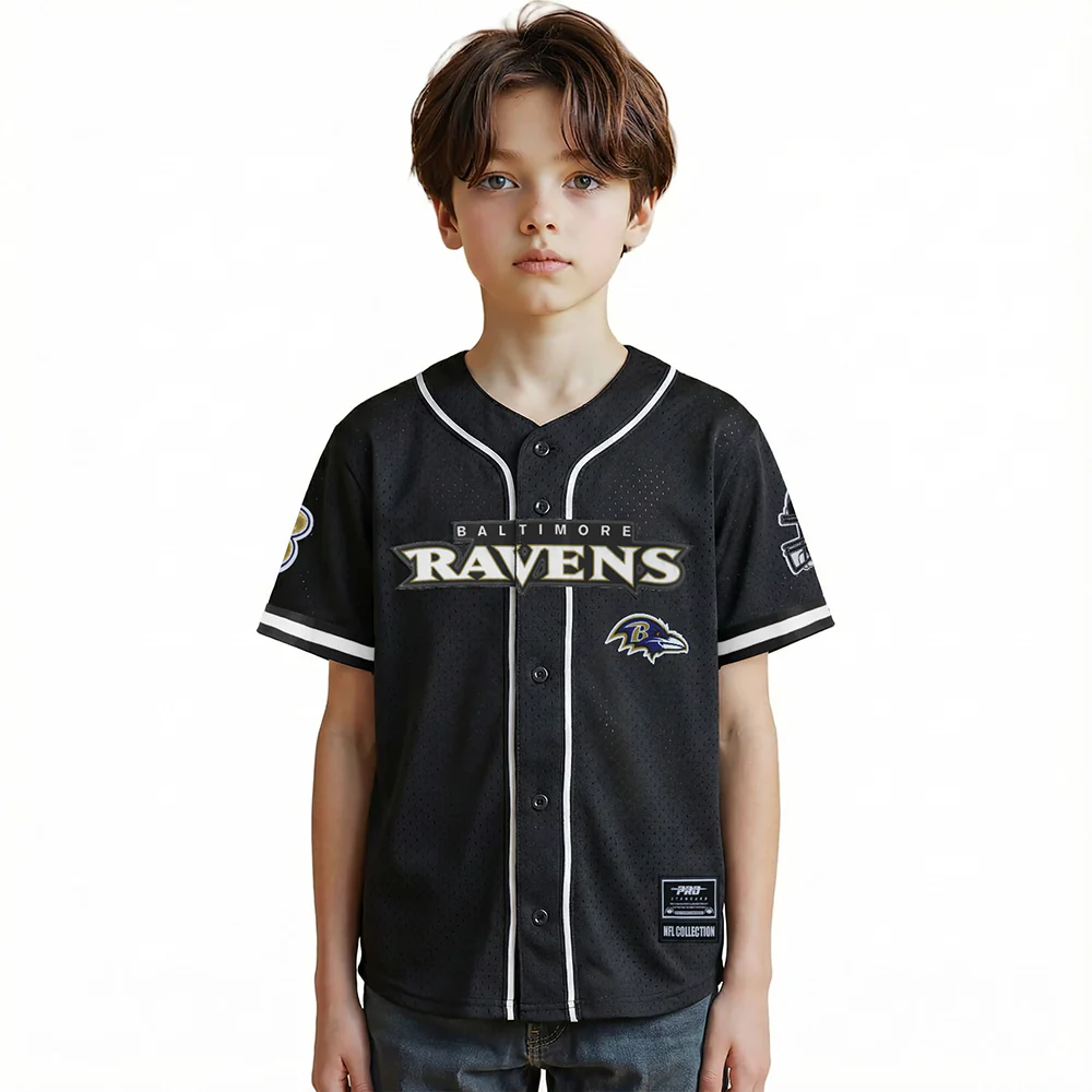 NFL BALTIMORE RAVENS CLASSIC BIG BOY'S MESH BUTTON DOWN SHIRT (BLACK)