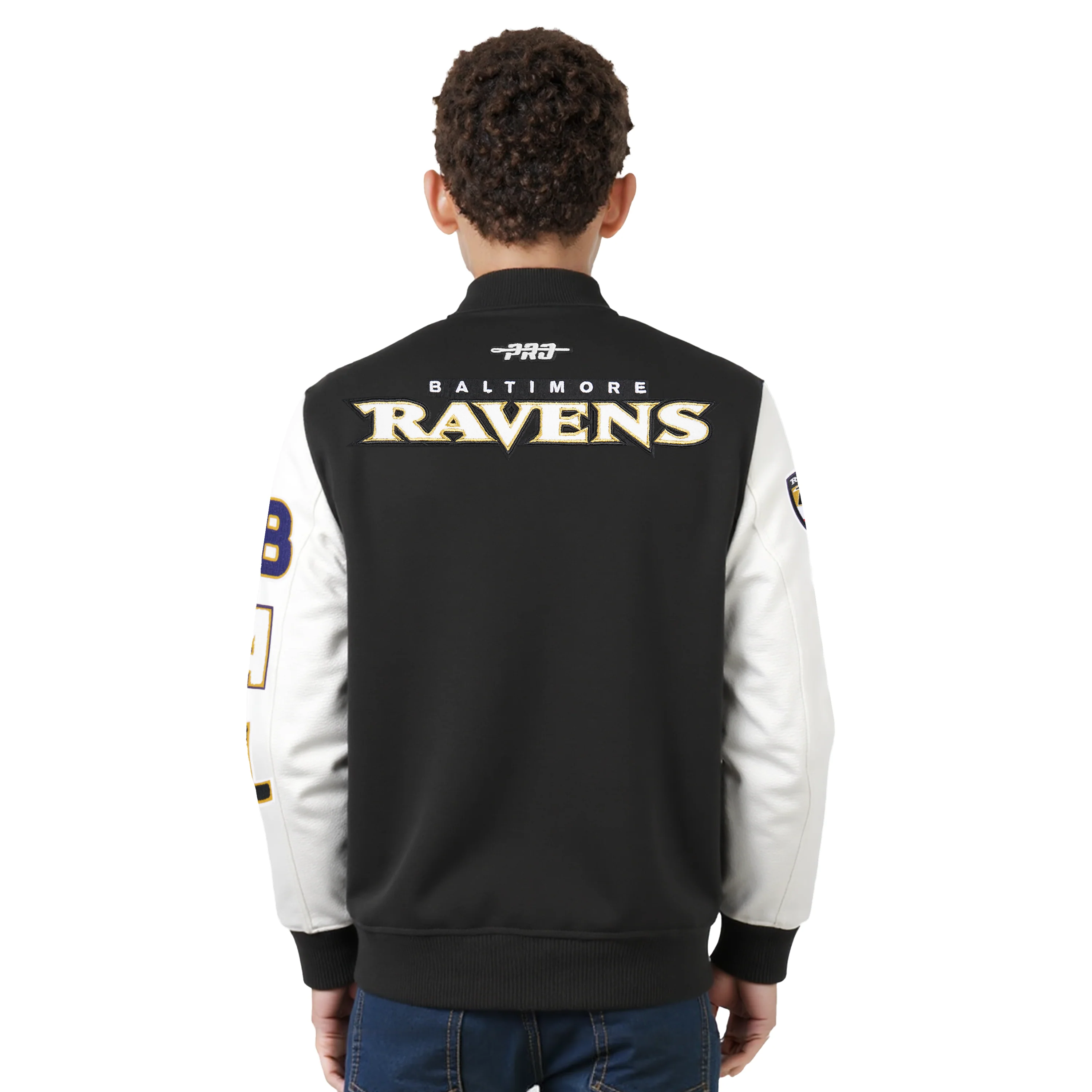 NFL BALTIMORE RAVENS CLASSIC BIG BOYS WOOL VARSITY JACKET (BLACK/WHITE) - Image 2