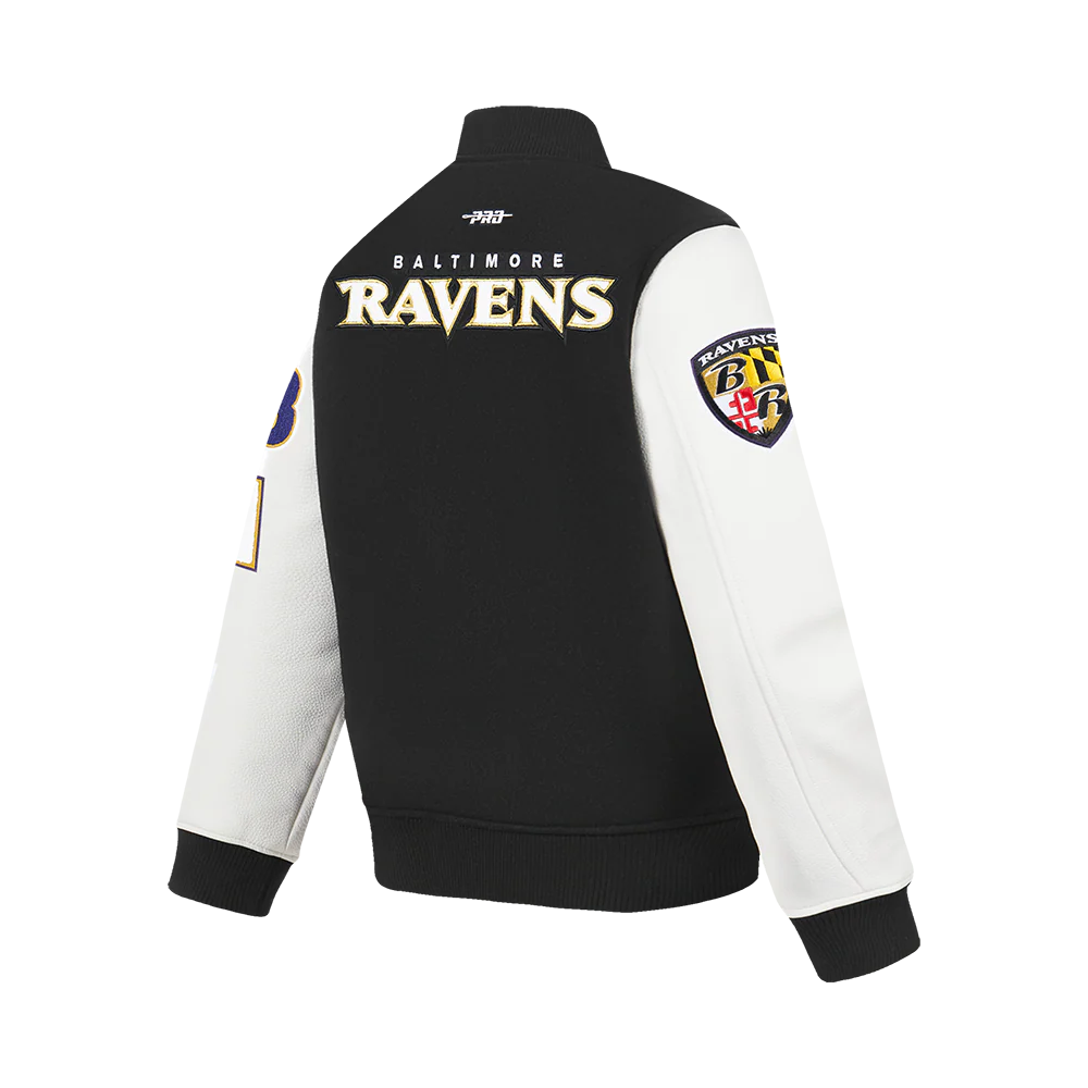 NFL BALTIMORE RAVENS CLASSIC BIG BOYS WOOL VARSITY JACKET (BLACK/WHITE) - Image 6